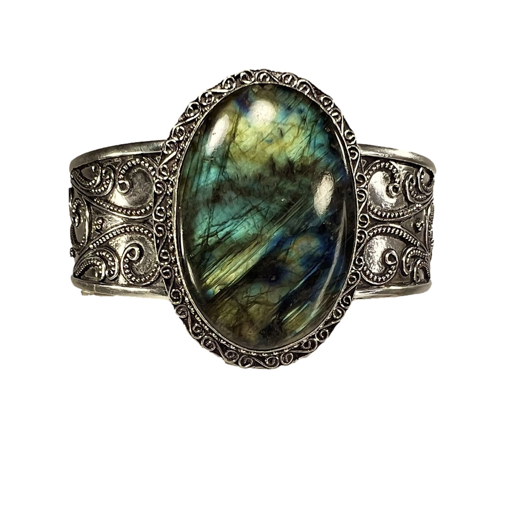 Labradorite 925 Silver Large Gemstone Bangle Bracelet